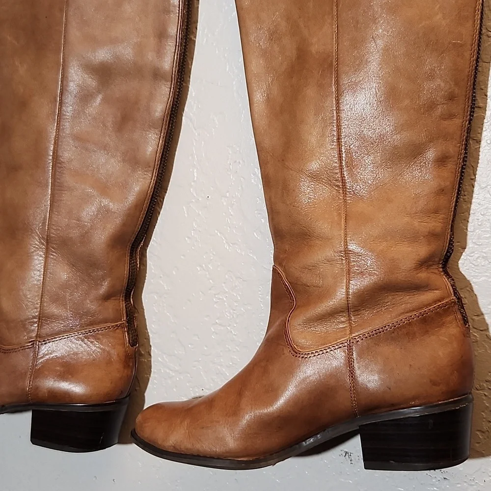 I.N.C. Beverley  Long Distressed Leather Back Zip Tall Boots 7.5M brown